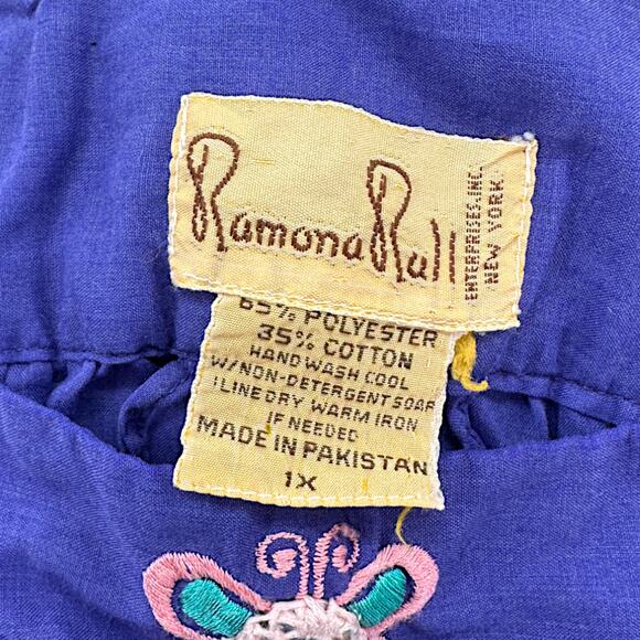 VINTAGE Ramona Rull | 1X | Embroidered Toucan Butterfly Mirror Sequin Mumu Dress - Picture 2 of 8